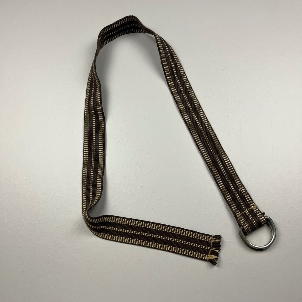 Unbranded D-Ring Web Belt Mens OS Brown Tan Striped Canvas Utility